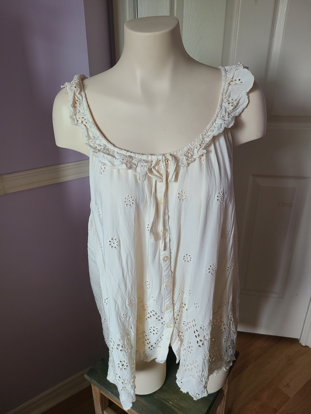 torrid Cream Eyelet Ruffle-Trim Button Front Camisole